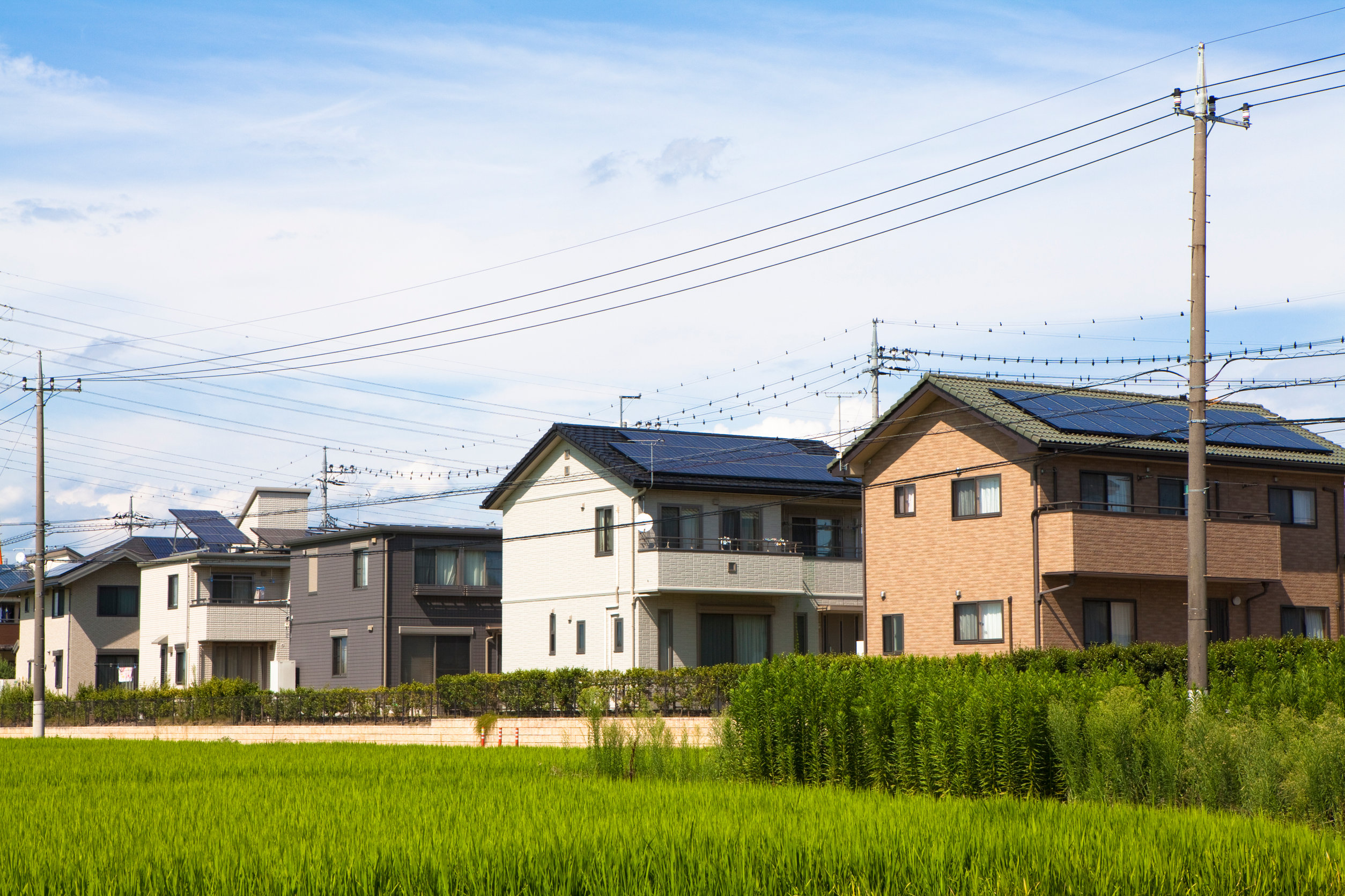 Residential area with solar panels